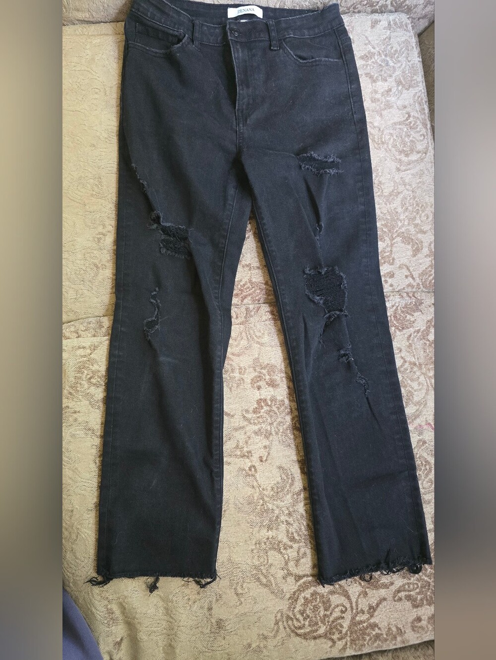 Zenana Outfitters Black Distressed Flare Jeans Stretch Fabric